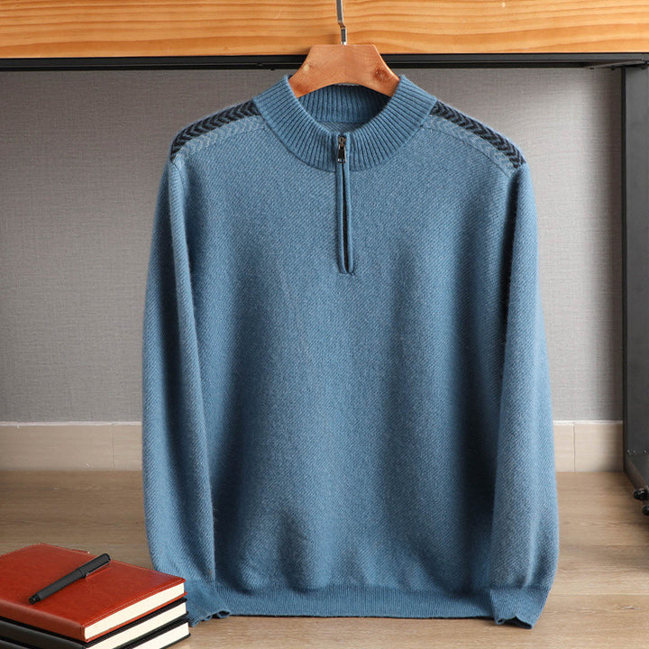 Herren Halbzip-Rollkragenpullover aus Kaschmir-Mix mit feiner Rippkante Echoarchiv