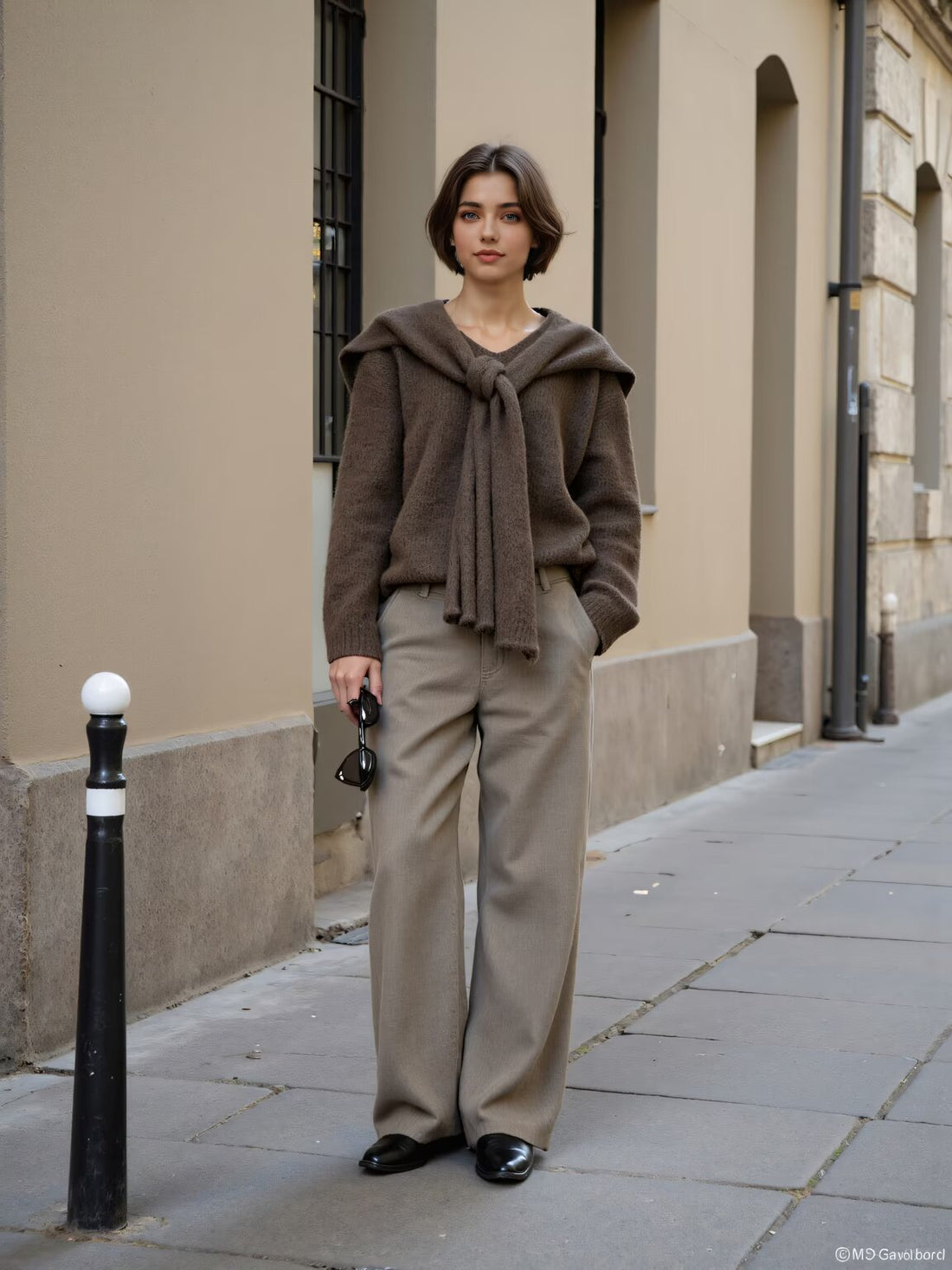 Damen Oversize Strickpullover mit integriertem Schal und weitem Schulterkragen Echoarchiv
