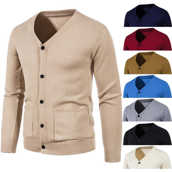 Herren nan schlanker Feinstrick-Cardigan mit V-Ausschnitt, Knopfleiste und aufgesetzten Taschen Echo Archiv