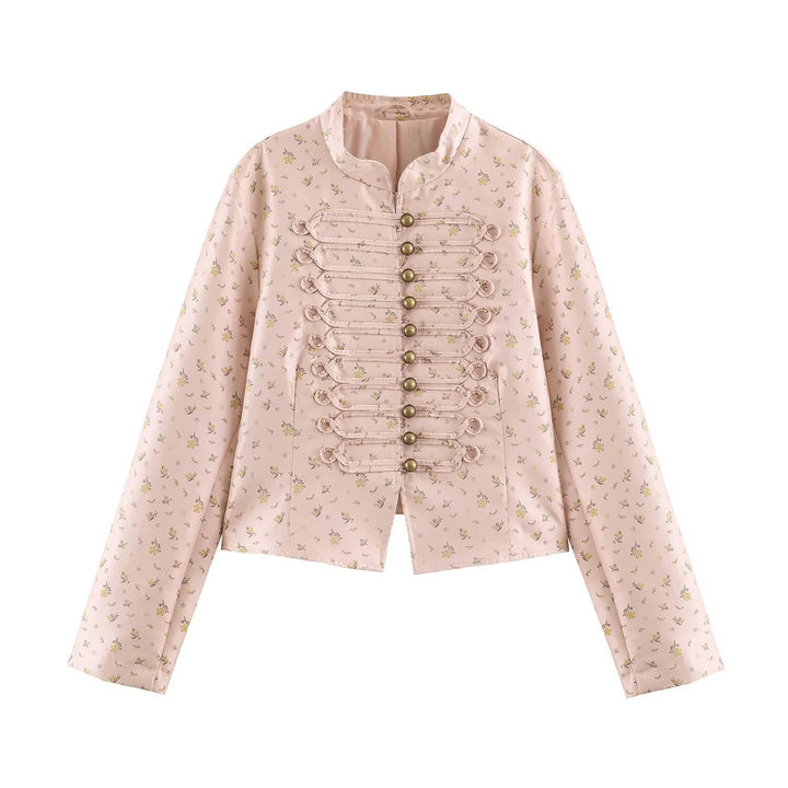 Damen Cropped Satin-Jacke im Militärstil mit dekorativem Froschbesatz Echo Archiv