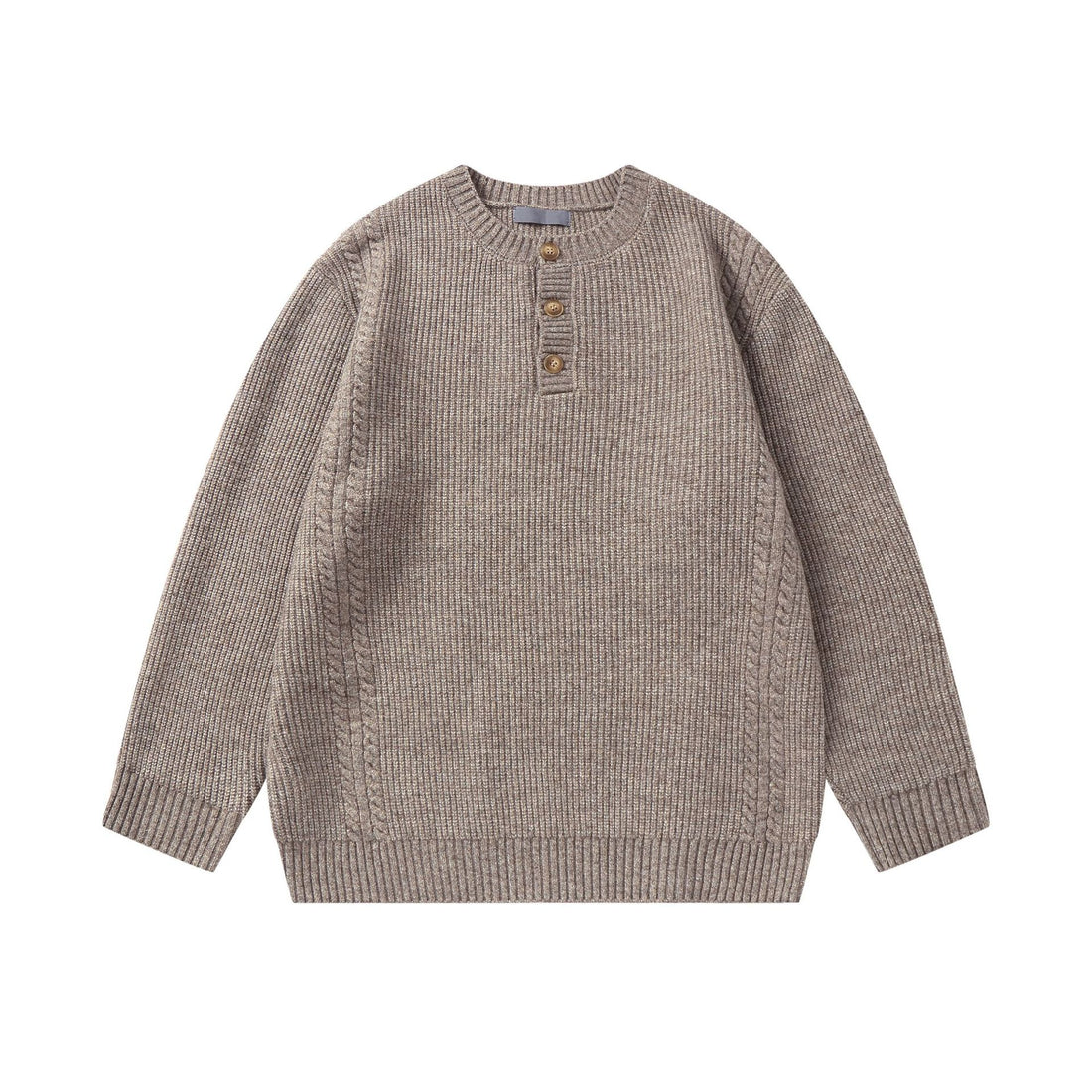 Unisex Strickpullover mit Henley-Knopfleiste und Zopfmuster Echoarchiv