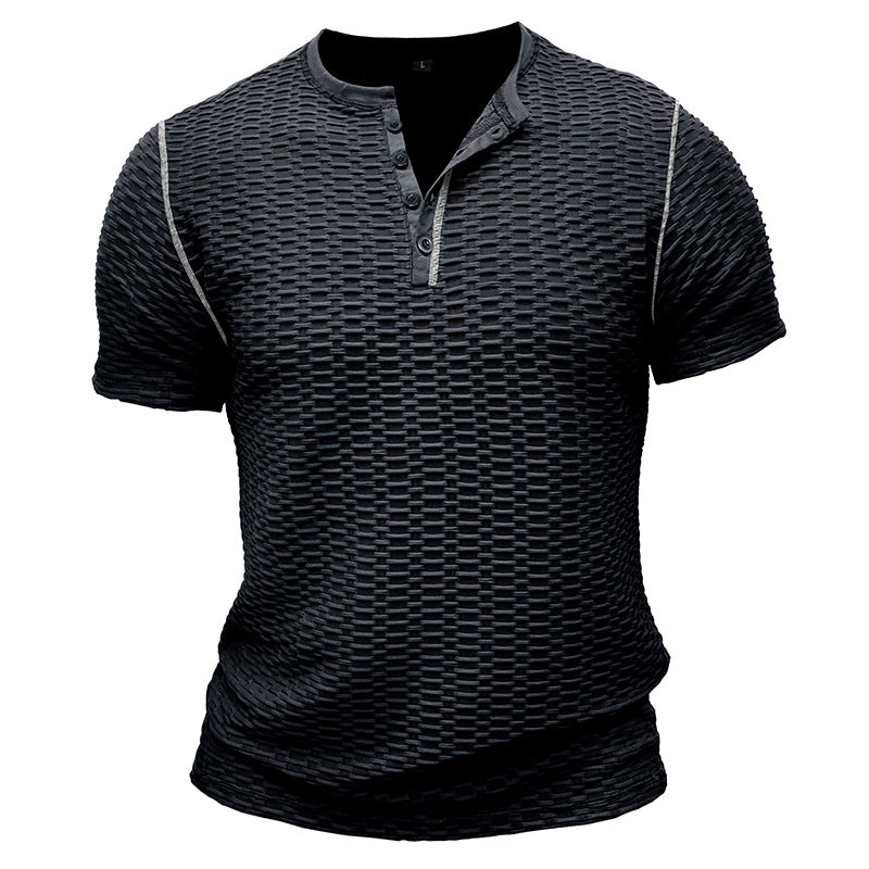Herren modisches Kurzarm-Henley Shirt mit strukturiertem Design Echoarchiv