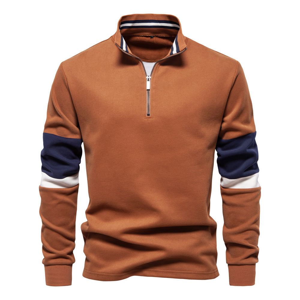 Herren nan Halbzip-Pullover mit Stehkragen, gestreiftem Krageninnenband und Kontrastärmeln Echo Archiv