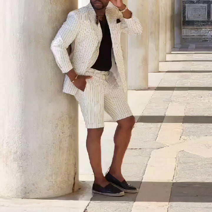 Herren elegantes Kurzanzug-Set mit Streifenmuster und modernem Schnitt Echoarchiv