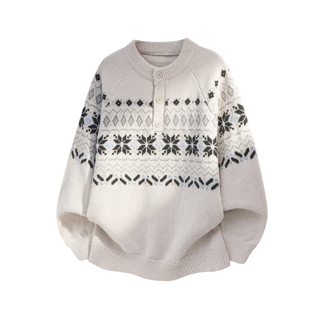 Damen Oversize Norweger-Strickpullover mit halber Knopfleiste und Raglanärmeln Echo Archiv