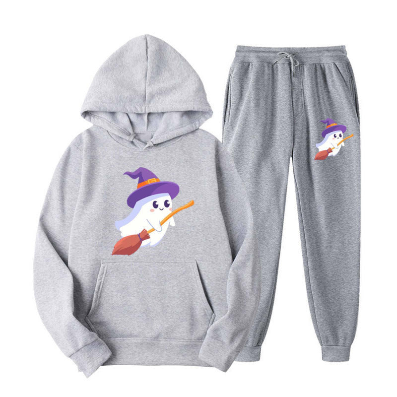 Unisex nan kuscheliger Kapuzenpullover und Jogginghose Set mit Halloween-Geistprint Echo Archiv