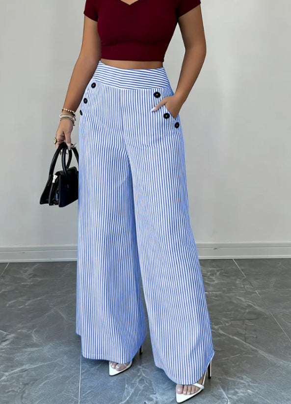 Damen nan hochgeschnittene Palazzo-Hose mit maritimen Knopfdetails und weitem Bein Echo Archiv