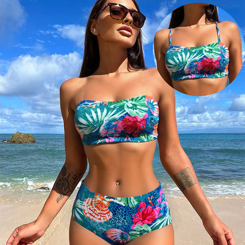 Damen Hochtailliertes Bikini-Set mit floralem Druck Echo Archiv