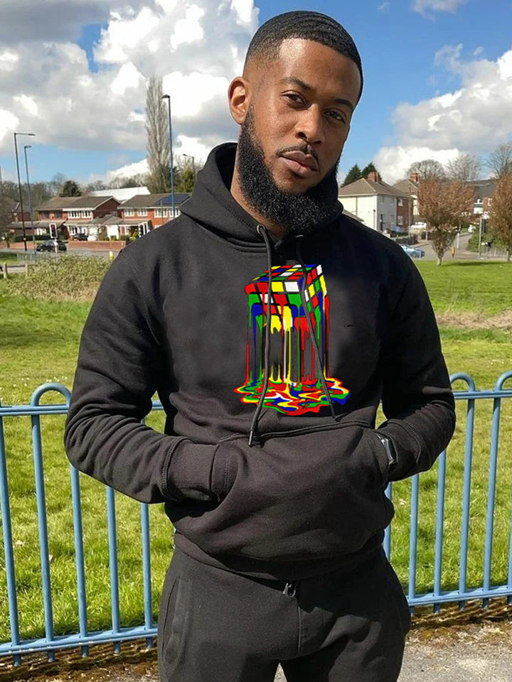 Herren Kapuzenpullover mit kreativem Rubik's Cube Grafikdruck Echoarchiv