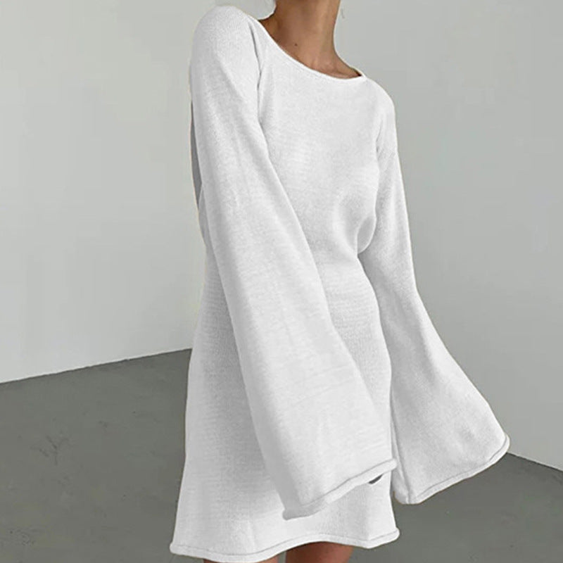 Damen lässiges Strickkleid mit weiten Ärmeln und Rundhalsausschnitt Echo Archiv
