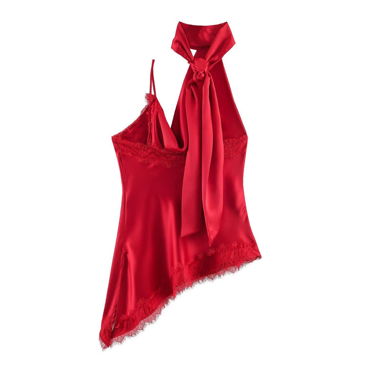 Damen elegantes Satin-Top mit asymmetrischem Saum und Spitzendetails Echo Archiv