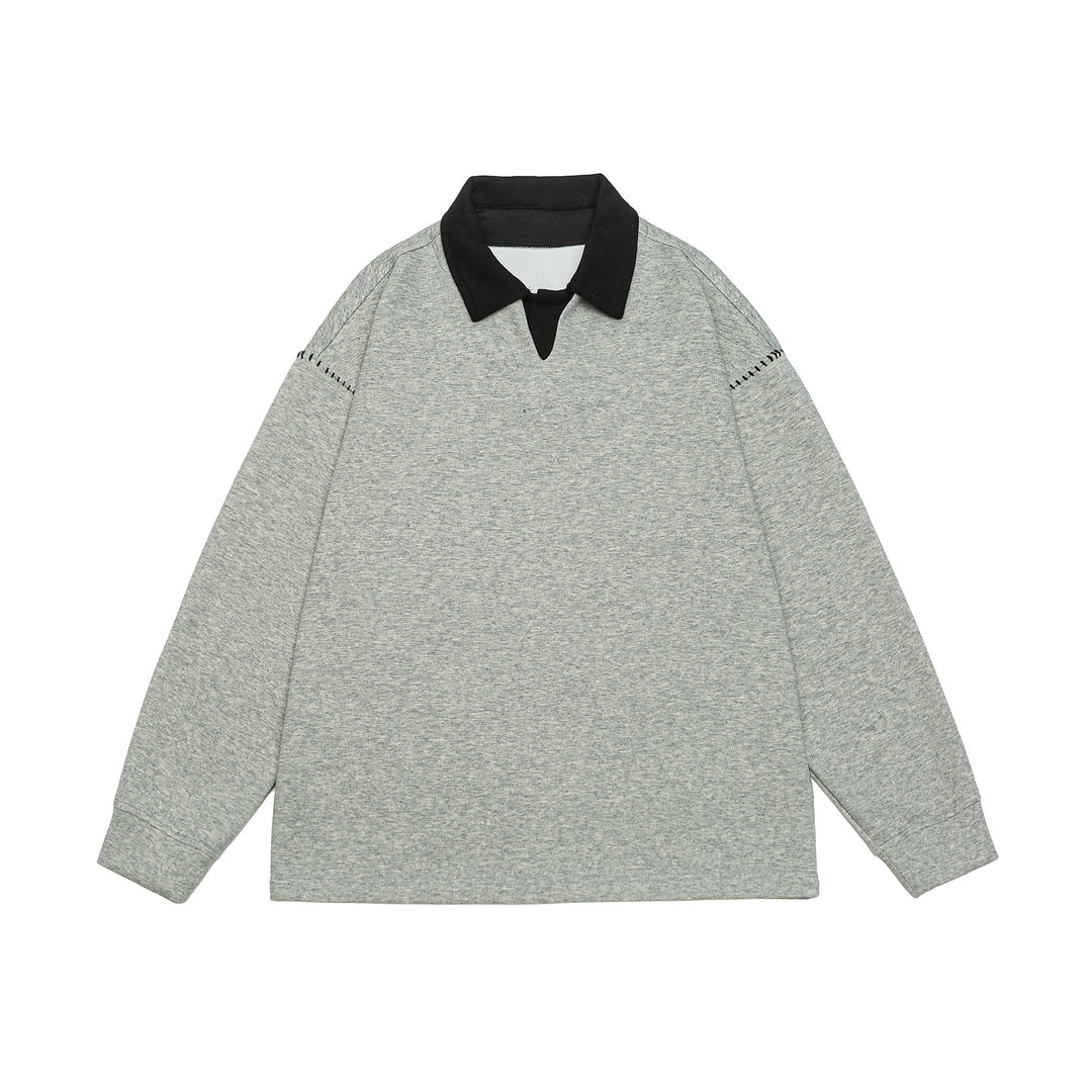 Unisex Oversize Polokragen-Sweatshirt mit Kontrastkragen und Zierperforation Echoarchiv