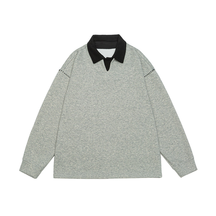 Unisex Oversize Polokragen-Sweatshirt mit Kontrastkragen und Zierperforation Echoarchiv