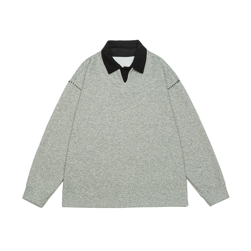 Unisex Oversize Polokragen-Sweatshirt mit Kontrastkragen und Zierperforation Echoarchiv