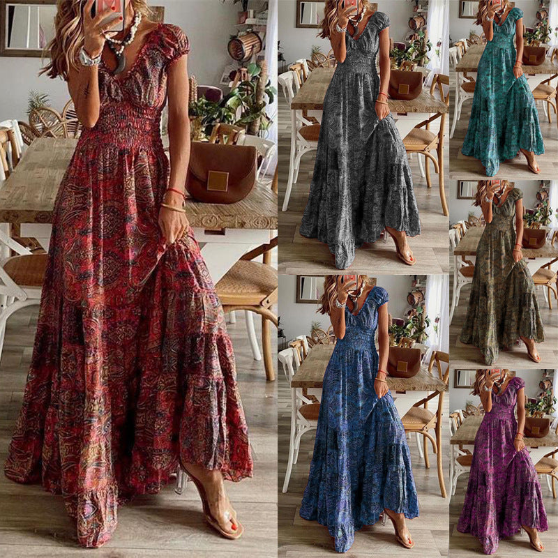 Damen Maxikleid mit Boho-Design und schwingendem Abschluss Echoarchiv