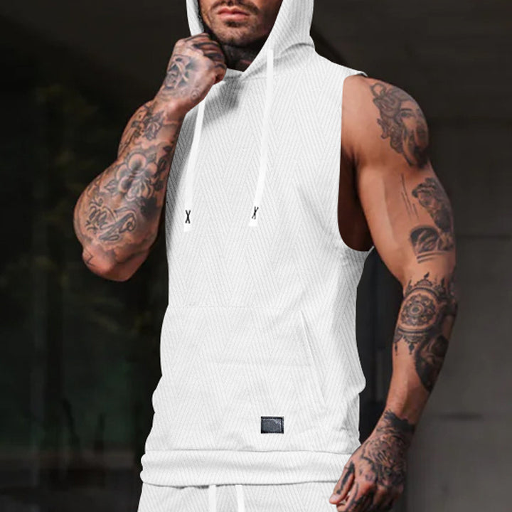 Herren ärmelloses Kapuzensweatshirt mit modernem Rautenmuster Echoarchiv