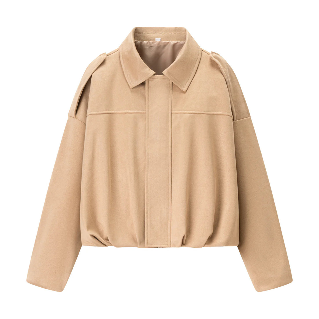 Damen cropped Boxy-Blouson mit Hemdkragen, verdeckter Frontleiste und elastischem Saum – Célinea