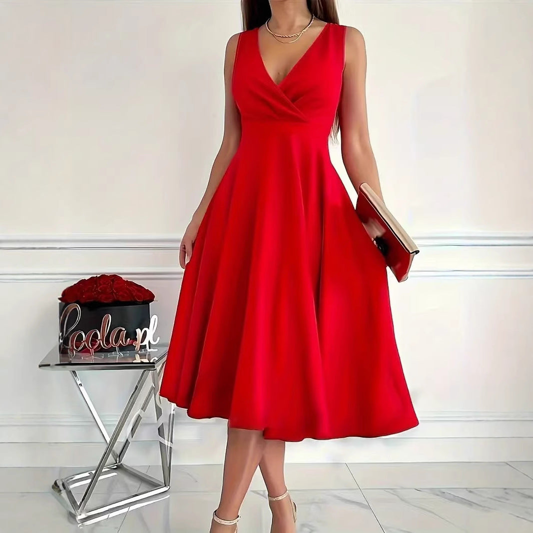 Damen elegantes A-Linie Wickelkleid mit V-Ausschnitt Echoarchiv