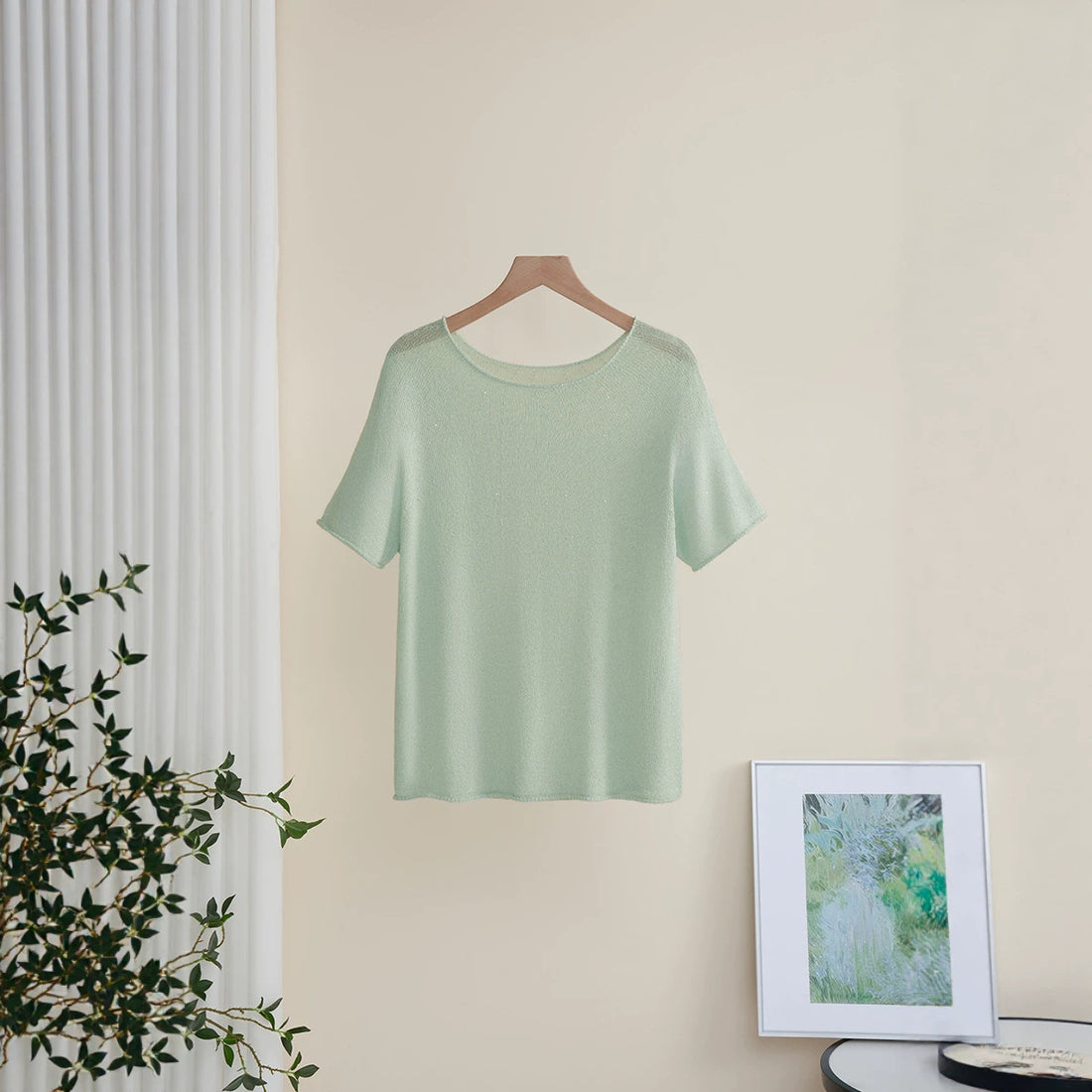 Damen Weiches Feinstrick-T-Shirt mit halbarm, weiter U-Boot-Ausschnitt und feiner Struktur Echo Archiv
