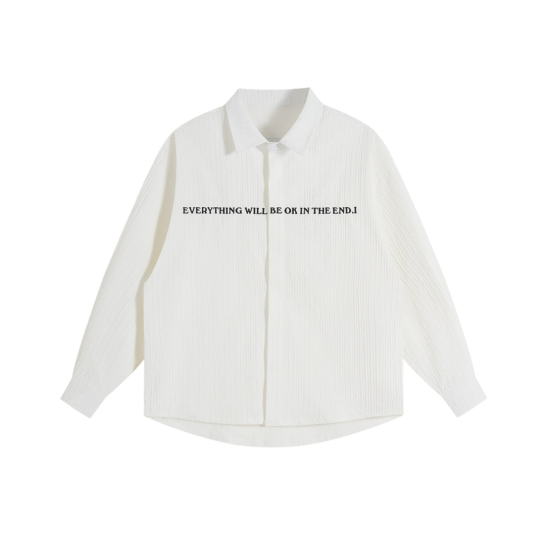 Unisex Oversize Textur-Hemdjacke mit verdeckter Knopfleiste und Statement-Stickerei Echoarchiv
