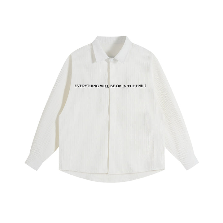 Unisex Oversize Textur-Hemdjacke mit verdeckter Knopfleiste und Statement-Stickerei Echoarchiv