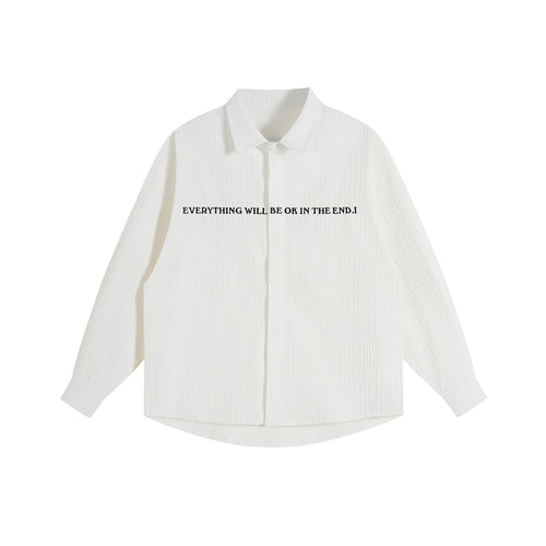 Unisex Oversize Textur-Hemdjacke mit verdeckter Knopfleiste und Statement-Stickerei Echoarchiv