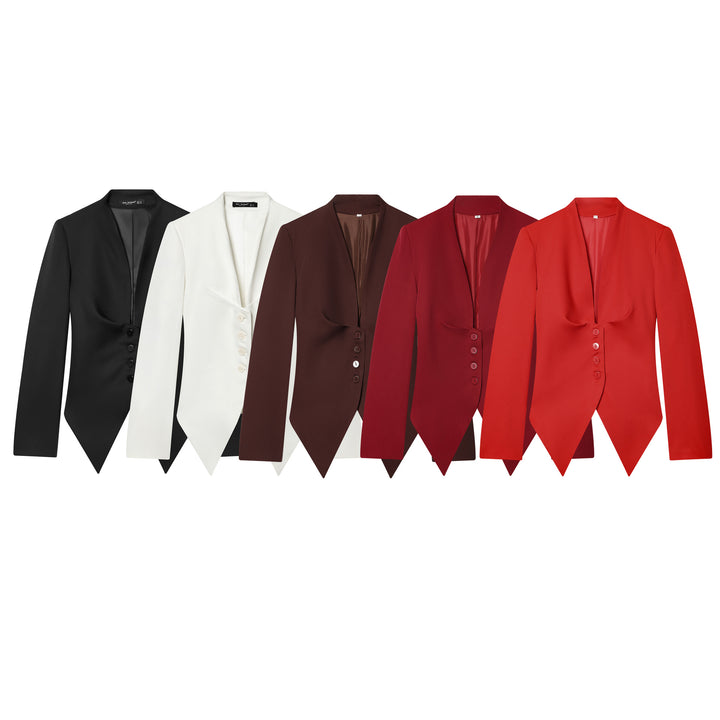 Damen taillierter Blazer mit Schalkragen, figurbetonter Knopfleiste und spitz zulaufendem Zipfelsaum – Valéne