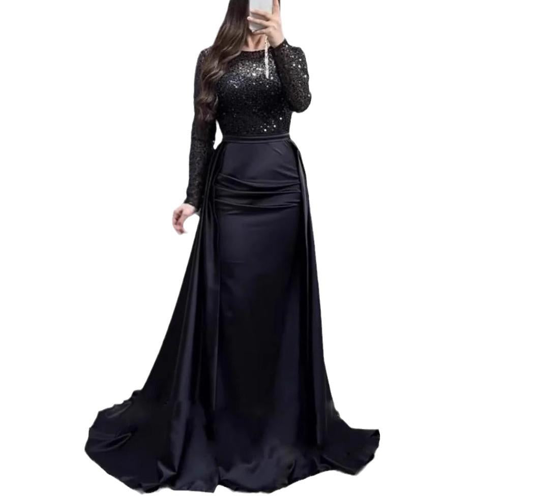 Damen Glamouröses Abendkleid mit Funkelnden Perlen und Fließendem Rock Echoarchiv