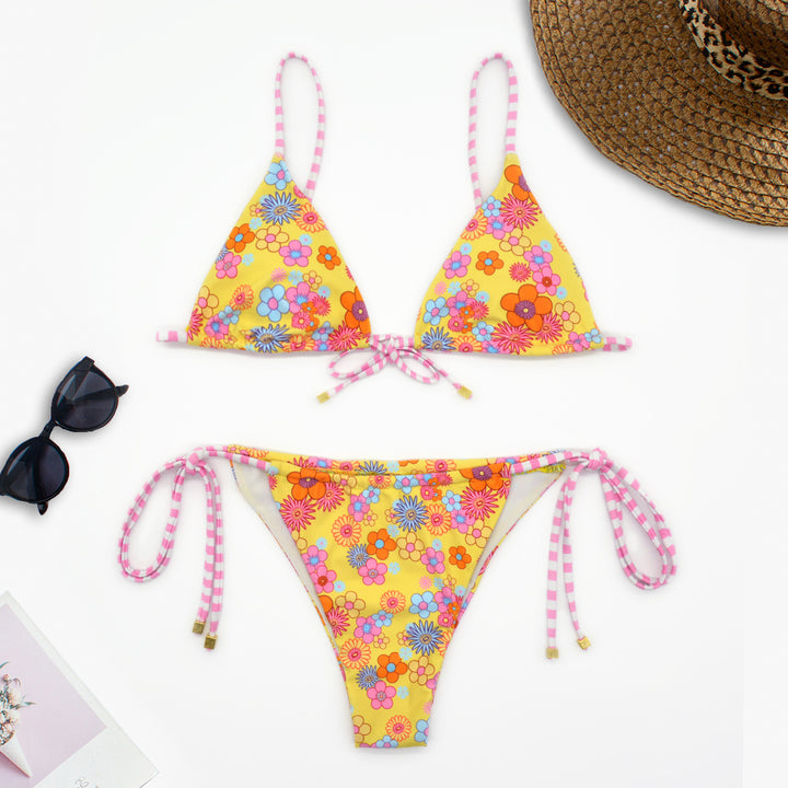 Damen Blumenmuster Triangel-Bikini mit verstellbaren Bindebändern Echo Archiv