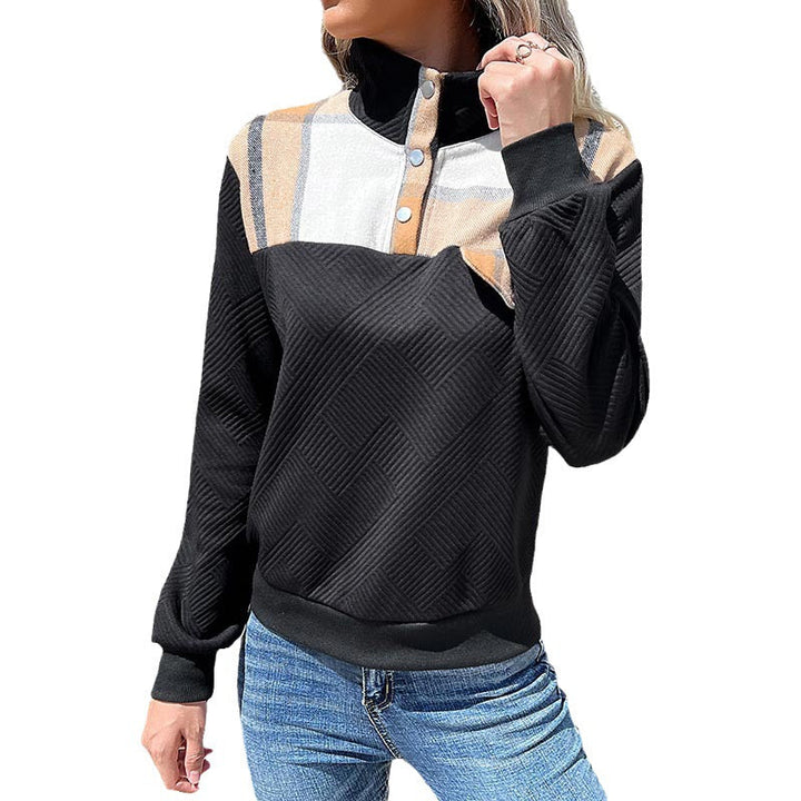 Damen Gestepptes Sweatshirt mit Karobesatz, Stehkragen und Druckknopfleiste Echoarchiv
