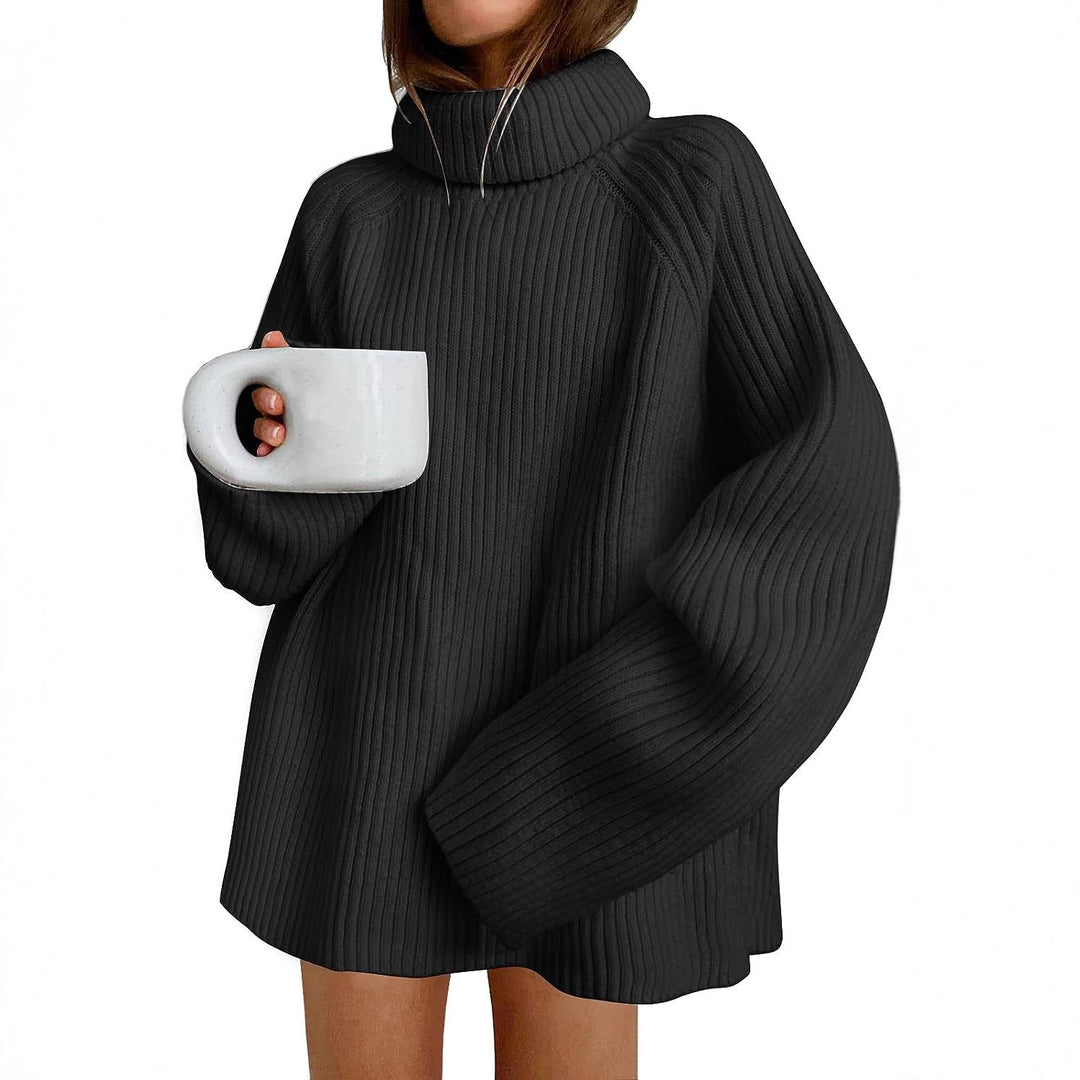 Damen Oversize Pulloverkleid aus Rippstrick mit hohem Rollkragen und voluminösen Ärmeln Echo Archiv