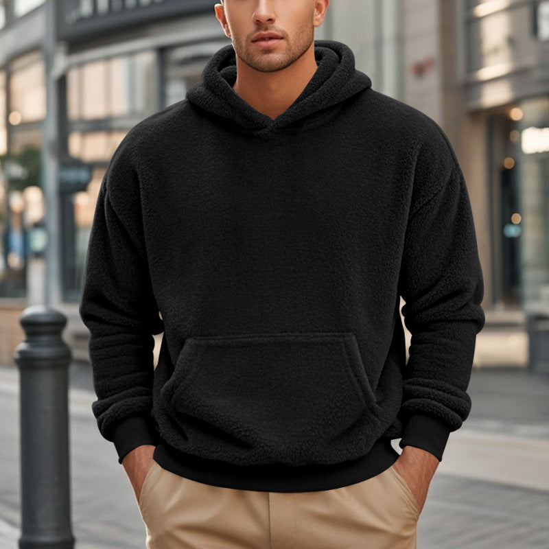 Herren Hoodie aus kuscheligem Teddy-Fleece mit Kängurutasche und breiten Bündchen Echoarchiv