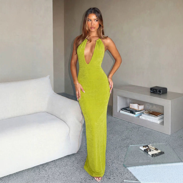 Damen Maxikleid mit hohem V-Ausschnitt und fließendem Stoff Echo Archiv