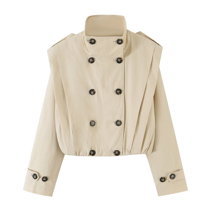 Damen Cropped Doppelreihiger Trench‑Blouson mit Stehkragen und taillierendem Gummizug Echo Archiv