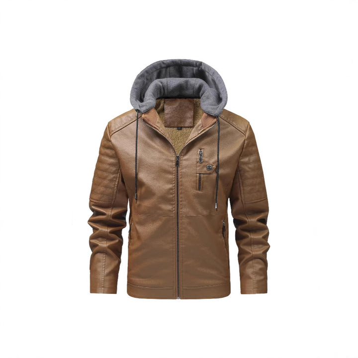 Herren Stilvolle Kunstlederjacke mit Kapuze Echo Archiv