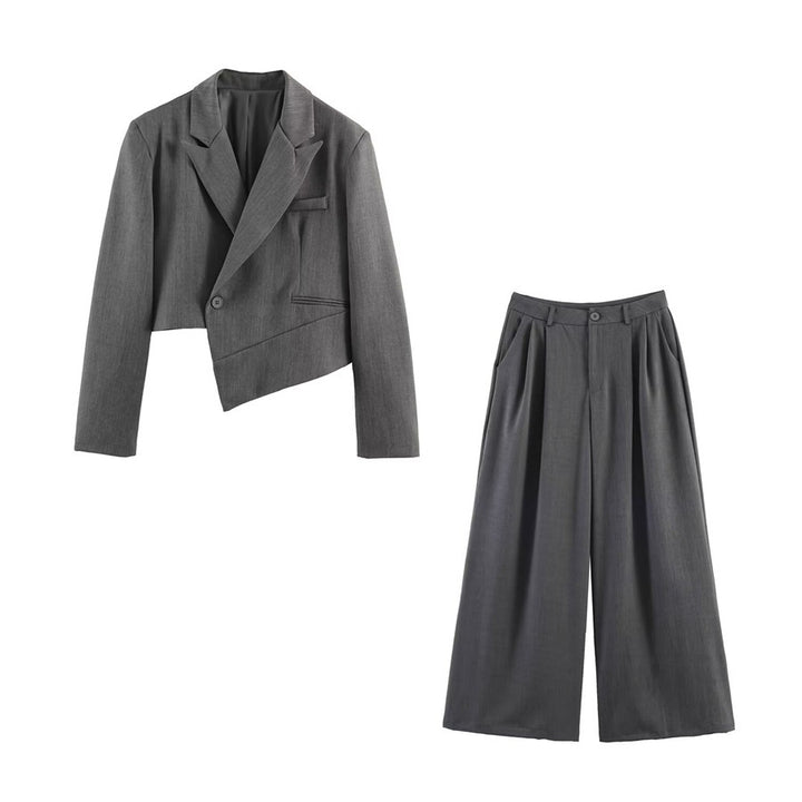 Damen Asymmetrischer Cropped-Blazer mit schräger Saumlinie und Reverskragen Echo Archiv
