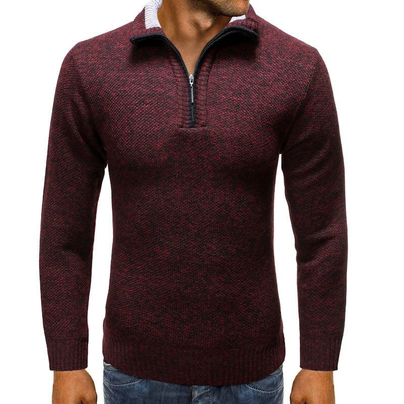 Herren luxuriöser Strickpullover mit modernem Stehkragen und Reißverschluss Echoarchiv