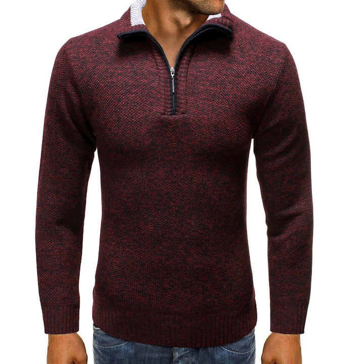 Herren luxuriöser Strickpullover mit modernem Stehkragen und Reißverschluss Echoarchiv