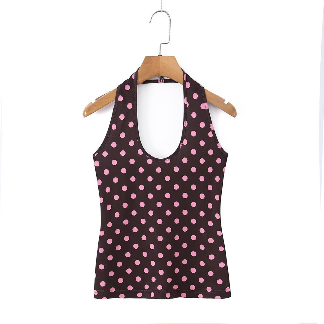 Damen Spaghettiträger Top mit frechem Punktedesign und elastischem Bund Echo Archiv