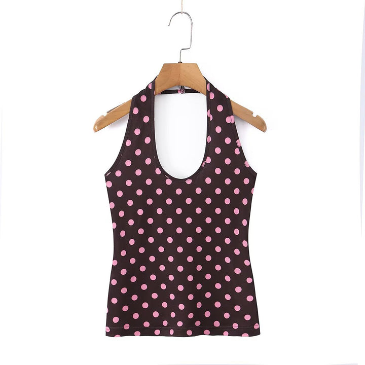 Damen Spaghettiträger Top mit frechem Punktedesign und elastischem Bund Echo Archiv