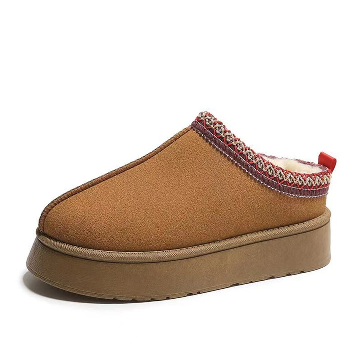 Damen  gemütliche Plateau-Hausschuh-Slipper mit weich gepolsterter Innenfütterung und dekorativem Zierbund Echo Archiv