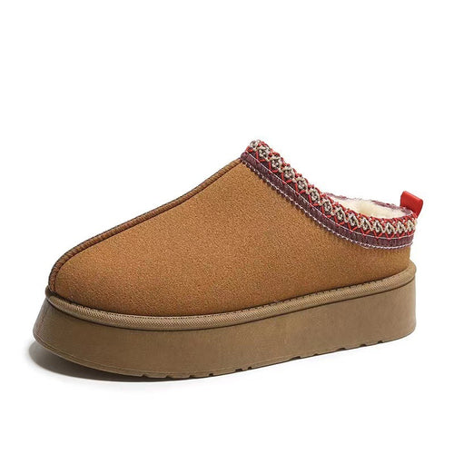 Damen  gemütliche Plateau-Hausschuh-Slipper mit weich gepolsterter Innenfütterung und dekorativem Zierbund Echo Archiv
