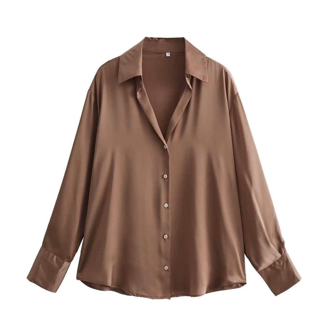 Damen Oversized Satinbluse mit Hemdkragen und breiten Manschetten Echo Archiv