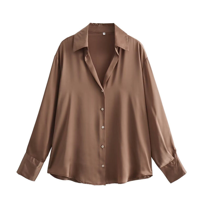 Damen Oversized Satinbluse mit Hemdkragen und breiten Manschetten Echo Archiv