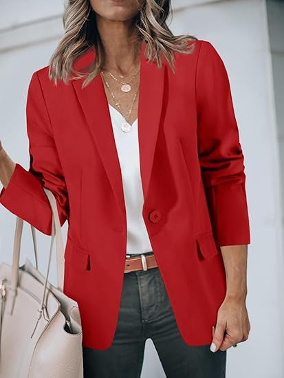 Damen Leichter Stretch-Blazer mit Schalkragen, Ein-Knopf-Verschluss und dreiviertelärmeln – Valéne