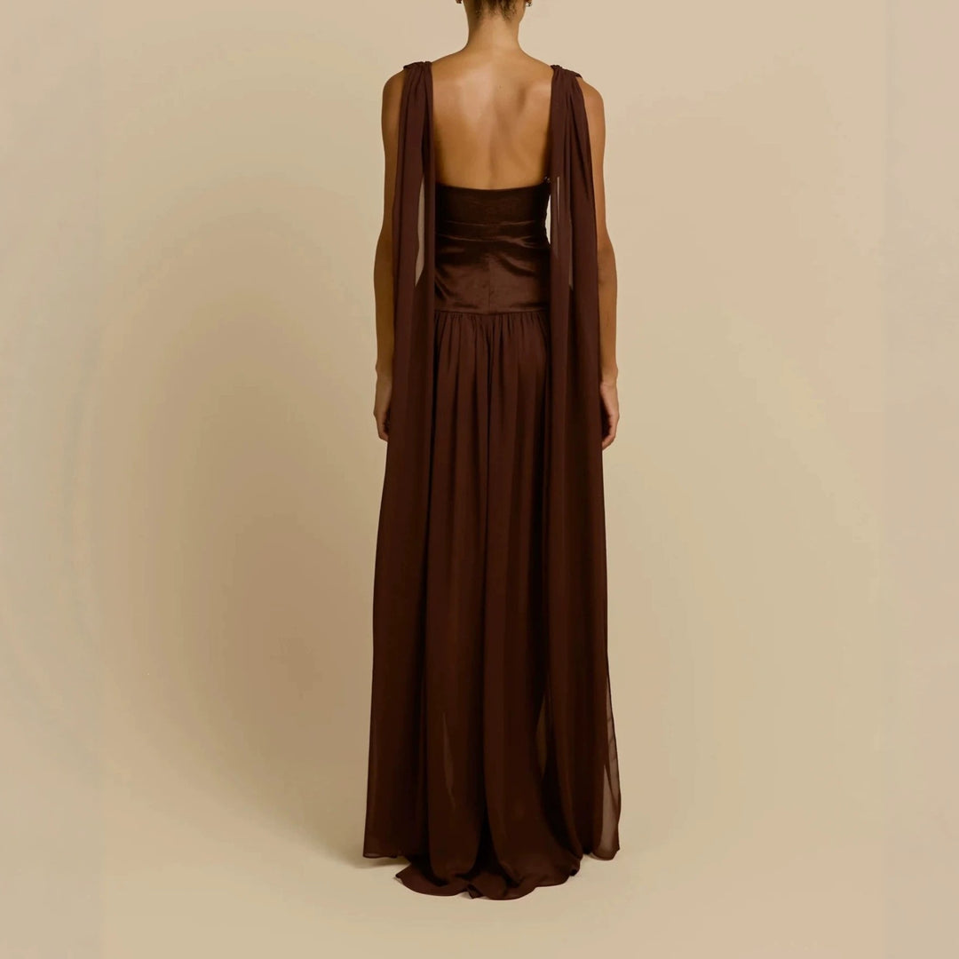 Damen Elegantes Langarm-Maxikleid mit tiefem V-Ausschnitt Echo Archiv