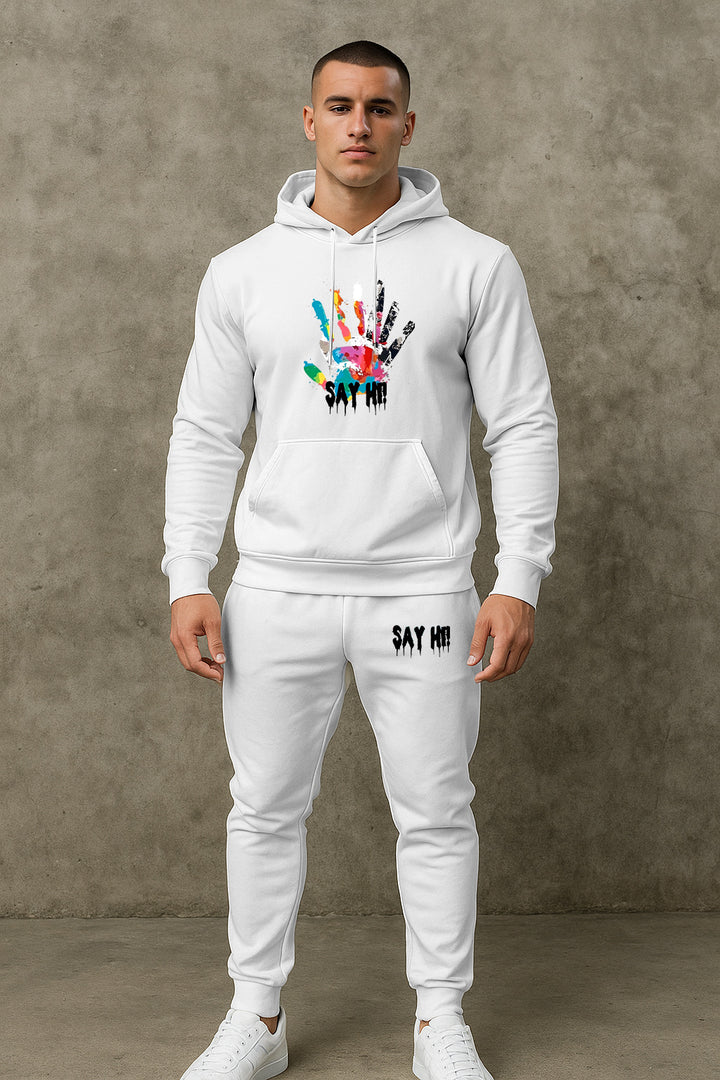 Herren lässiger Kapuzenpullover mit passender Jogginghose und grafischem Print Echoarchiv
