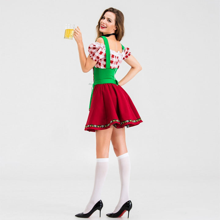 Damen nan Party-Dirndl Minikleid im Oktoberfeststil mit verstellbaren Trägern, Spitzenbesatz und bestickter Schürzenapplikation Echo Archiv
