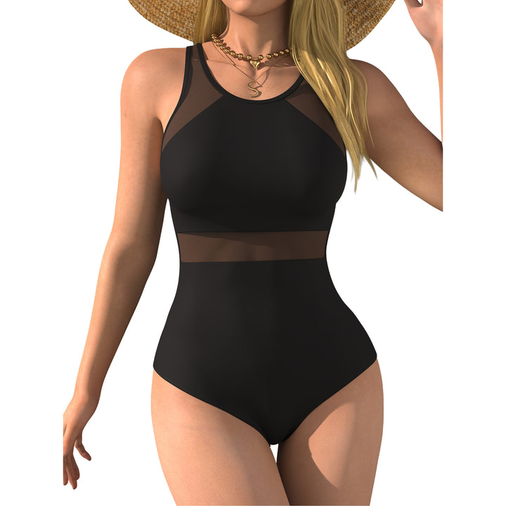 Damen einteiliger Badeanzug mit raffinierten Mesh-Einsätzen und figurformendem Design Echo Archiv
