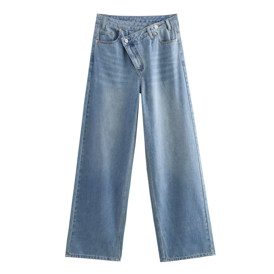 Damen weit geschnittene Jeans mit asymmetrischem Knopfverschluss und hohen Taillen Echo Archiv